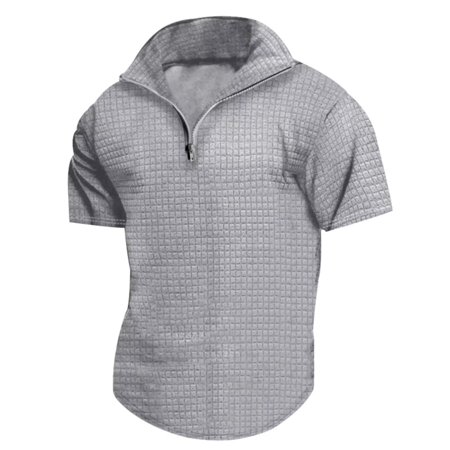 Men’s Full Size Textured Short Sleeve Zipper Polo Plus Size Apparel and Accessories