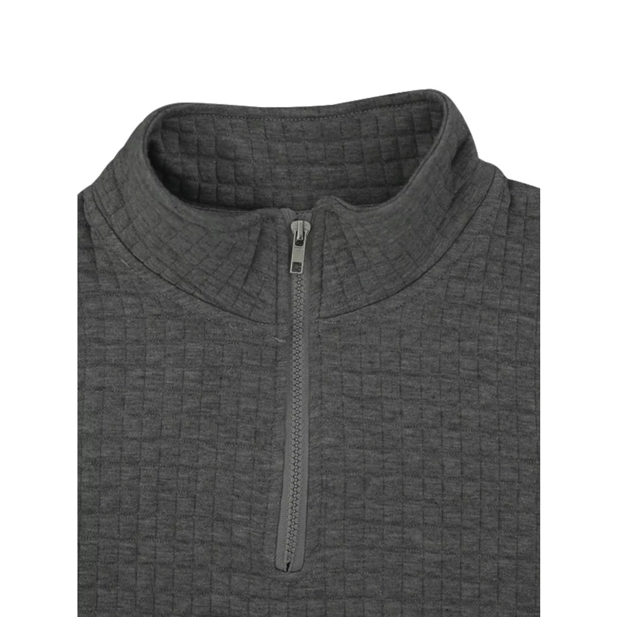 Men’s Full Size Textured Short Sleeve Zipper Polo Plus Size Apparel and Accessories