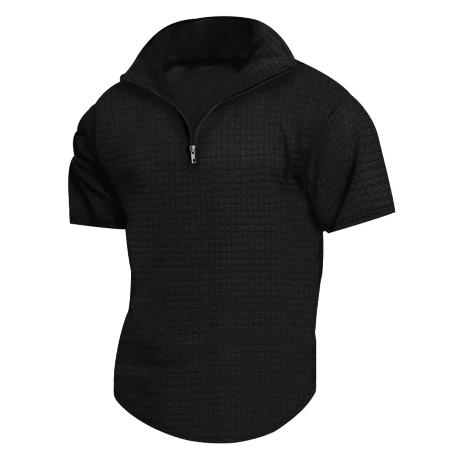 Men’s Full Size Textured Short Sleeve Zipper Polo Plus Size Apparel and Accessories