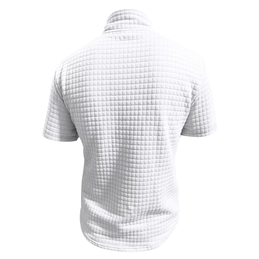 Men’s Full Size Textured Short Sleeve Zipper Polo Plus Size Apparel and Accessories