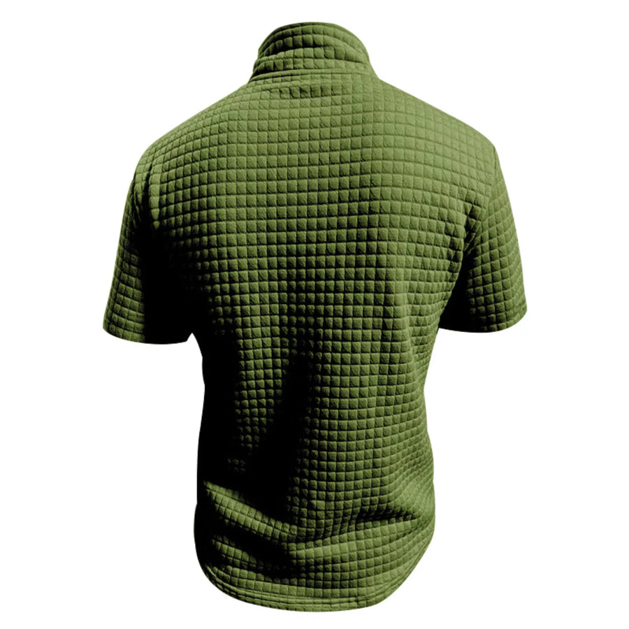 Men’s Full Size Textured Short Sleeve Zipper Polo Plus Size Apparel and Accessories