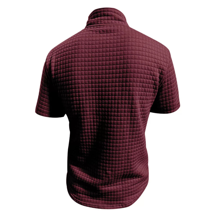 Men’s Full Size Textured Short Sleeve Zipper Polo Plus Size Apparel and Accessories