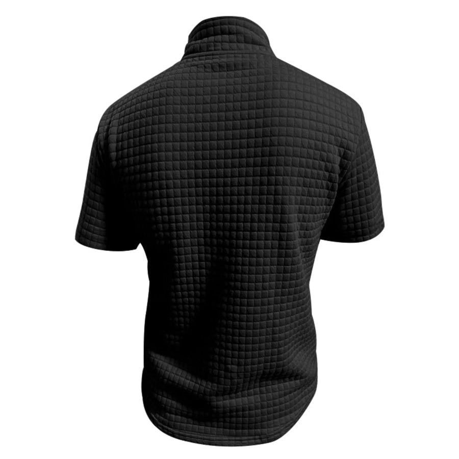 Men’s Full Size Textured Short Sleeve Zipper Polo Plus Size Apparel and Accessories
