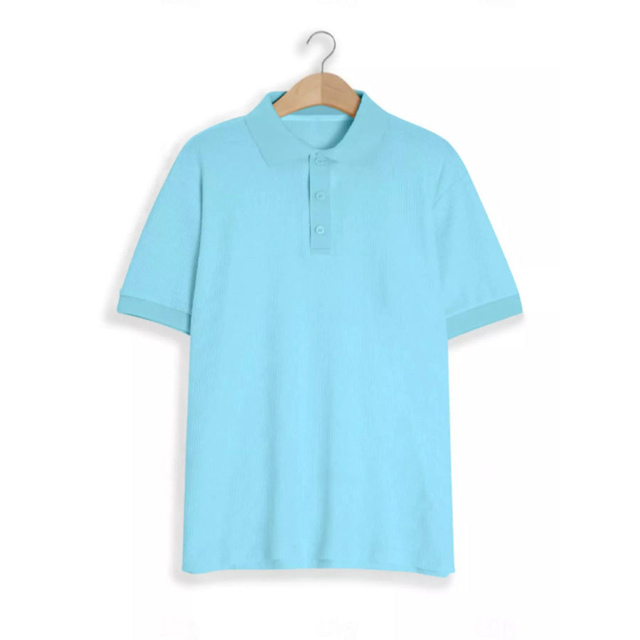 Men’s Full Size Textured Slim Fit Short Sleeve Polo Plus Size Light Blue / S Apparel and Accessories