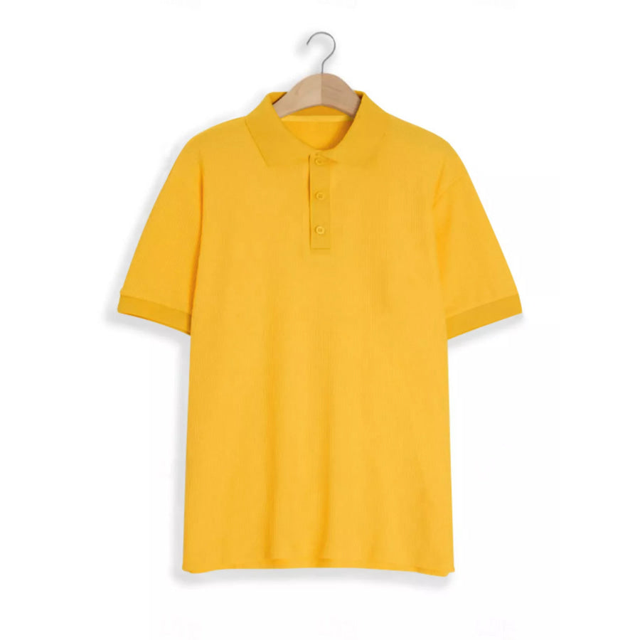 Men’s Full Size Textured Slim Fit Short Sleeve Polo Plus Size Yellow / S Apparel and Accessories