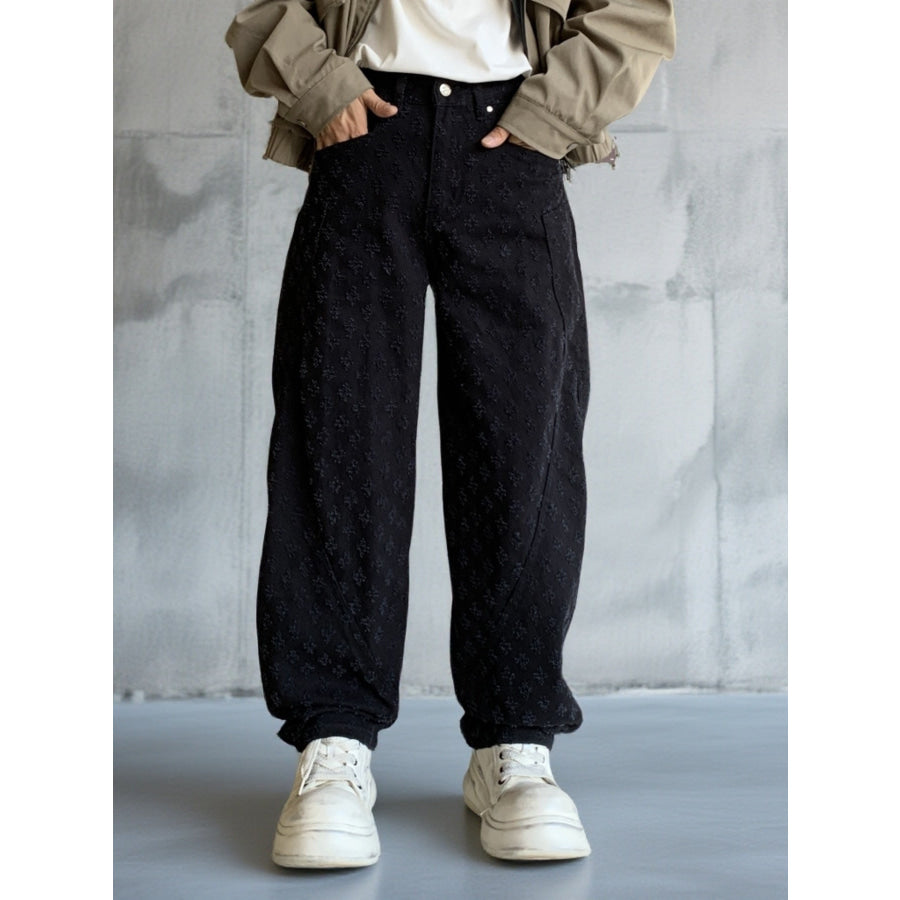 Men’s Full Size Textured Wide Leg Pants Plus Size Black / S Apparel and Accessories