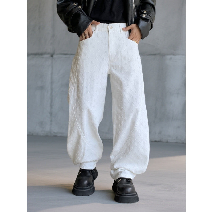 Men’s Full Size Textured Wide Leg Pants Plus Size White / S Apparel and Accessories