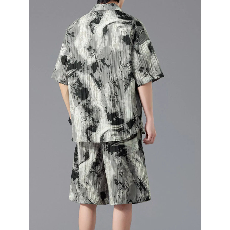 Men’s Full Size Tie-Dye Casual Shirt and Shorts Set Plus Size Apparel and Accessories