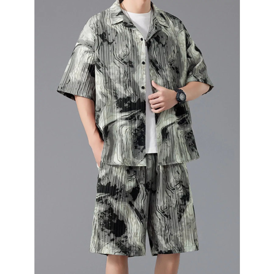 Men’s Full Size Tie-Dye Casual Shirt and Shorts Set Plus Size Apparel and Accessories