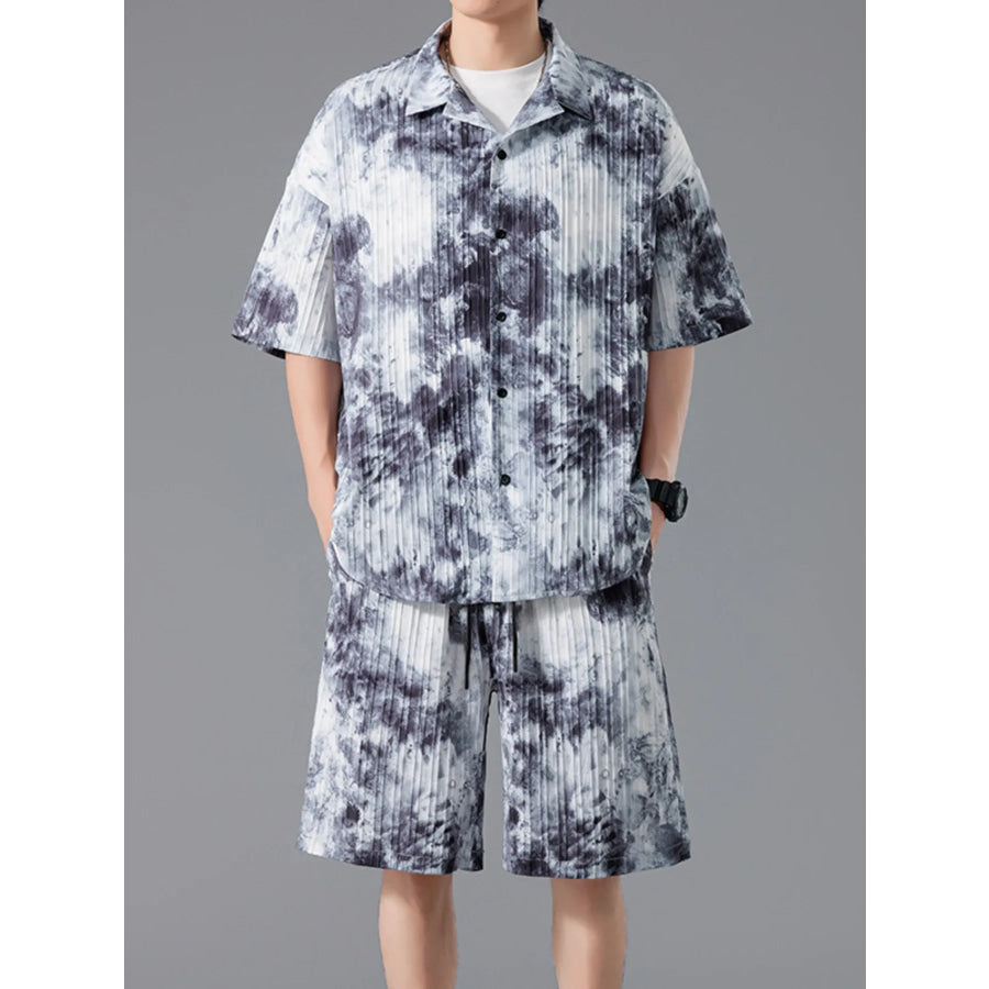 Men’s Full Size Tie-Dye Casual Shirt and Shorts Set Plus Size Apparel and Accessories
