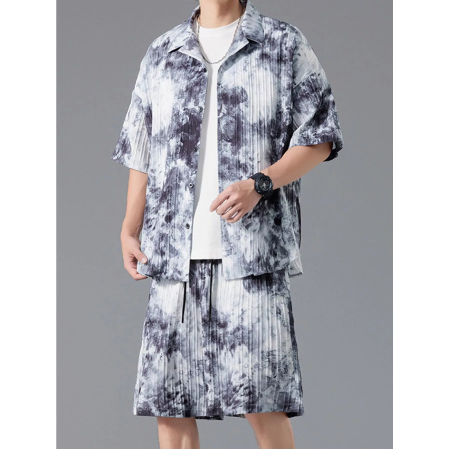 Men’s Full Size Tie-Dye Casual Shirt and Shorts Set Plus Size Dark Navy / S Apparel and Accessories