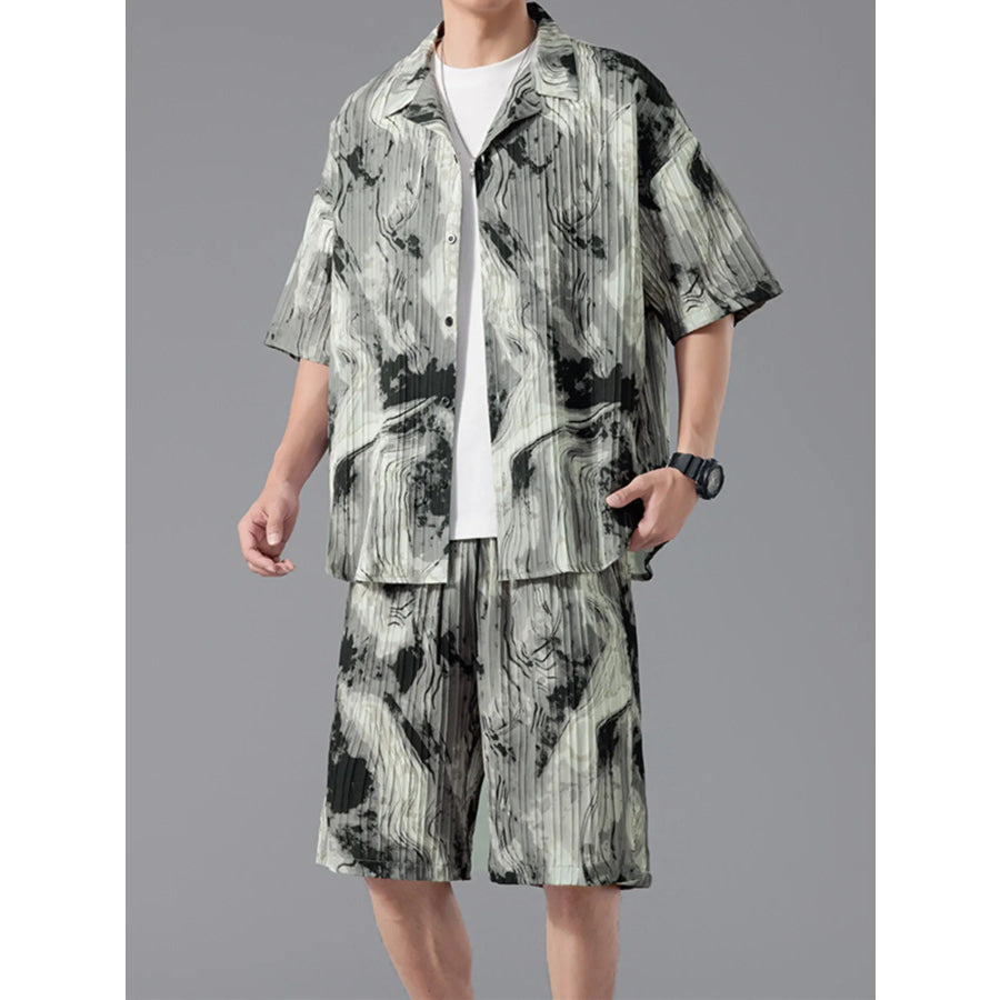 Men’s Full Size Tie-Dye Casual Shirt and Shorts Set Plus Size Sage / S Apparel and Accessories