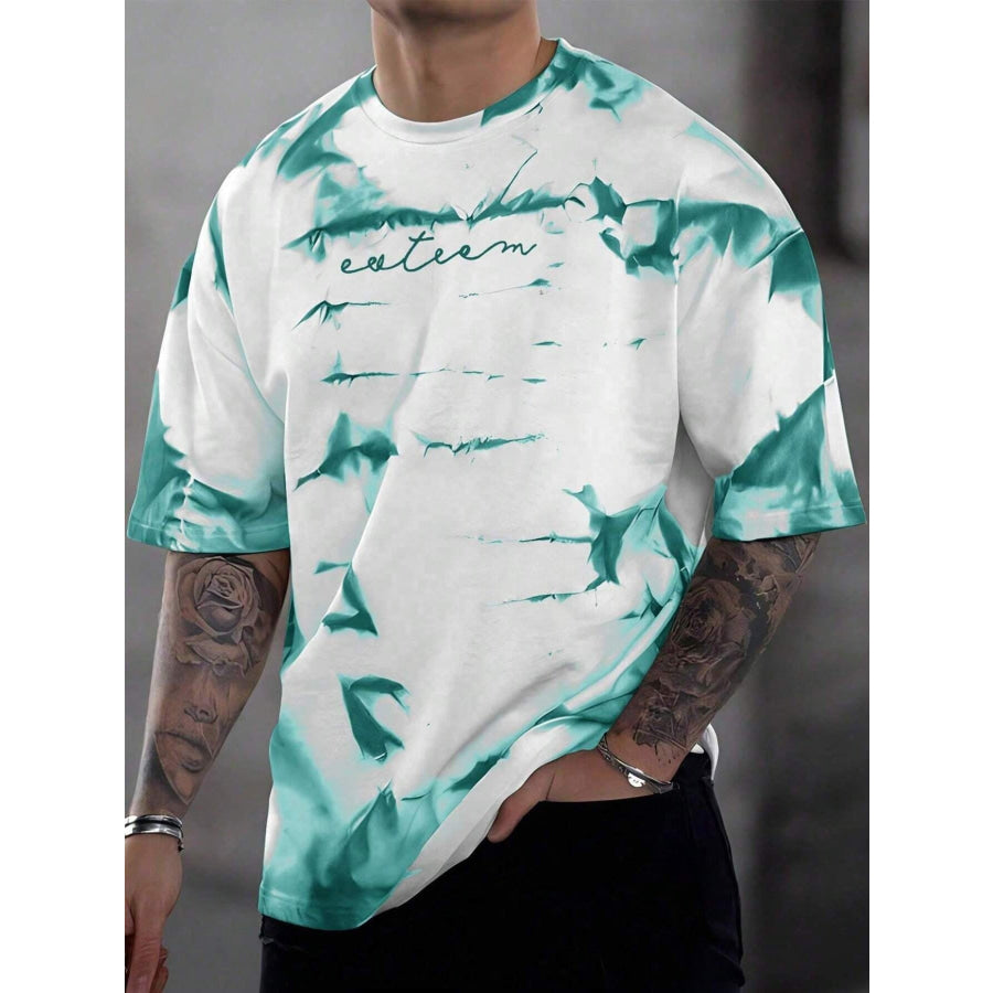 Men’s Full Size Tie-Dye Round Neck T-Shirt Plus Size Turquoise / XS Apparel and Accessories