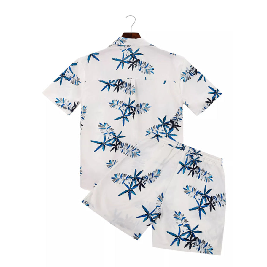 Men’s Full Size Tropical Print Short Sleeve Shirt and Shorts Set Plus Size Apparel and Accessories