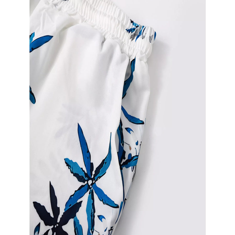 Men’s Full Size Tropical Print Short Sleeve Shirt and Shorts Set Plus Size Apparel and Accessories