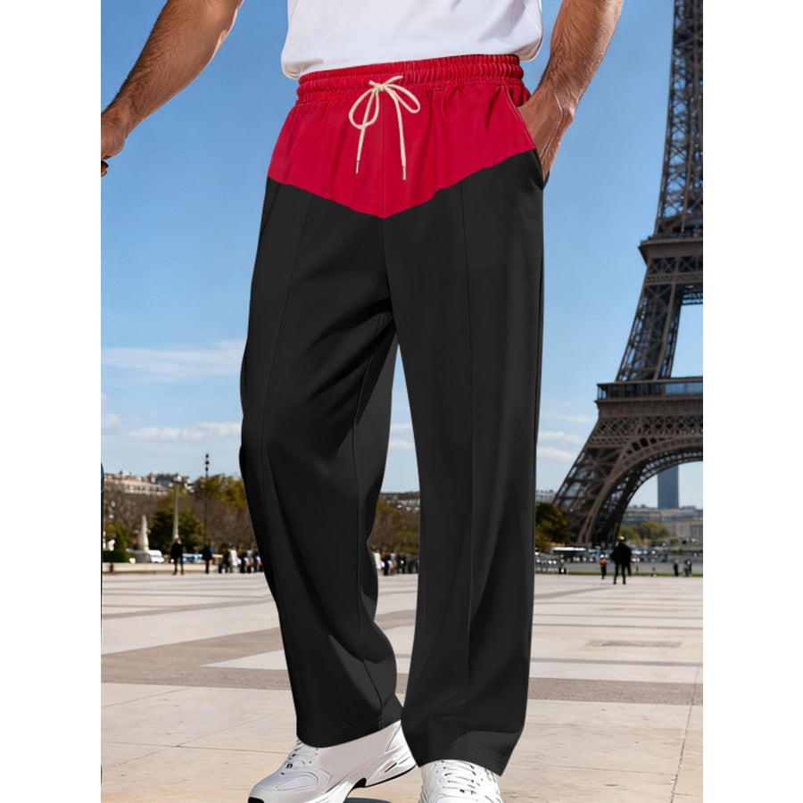 Men’s Full Size Two-Tone Relaxed Fit Pants Plus Size Black / S Apparel and Accessories