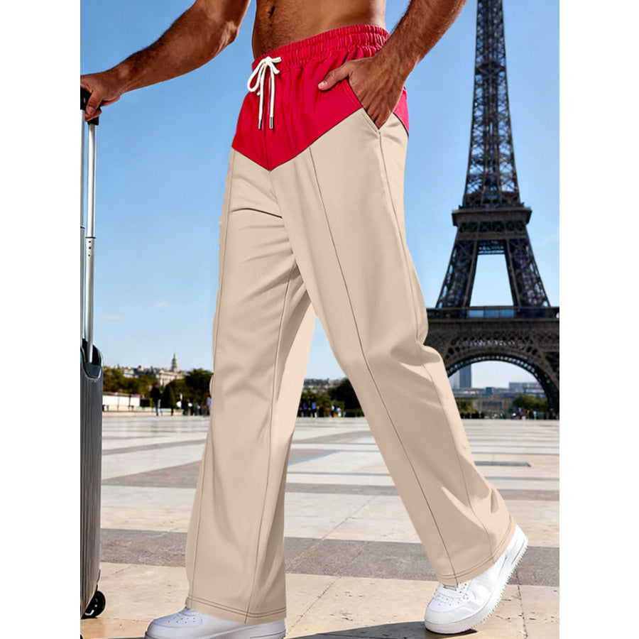 Men’s Full Size Two-Tone Relaxed Fit Pants Plus Size Khaki / S Apparel and Accessories