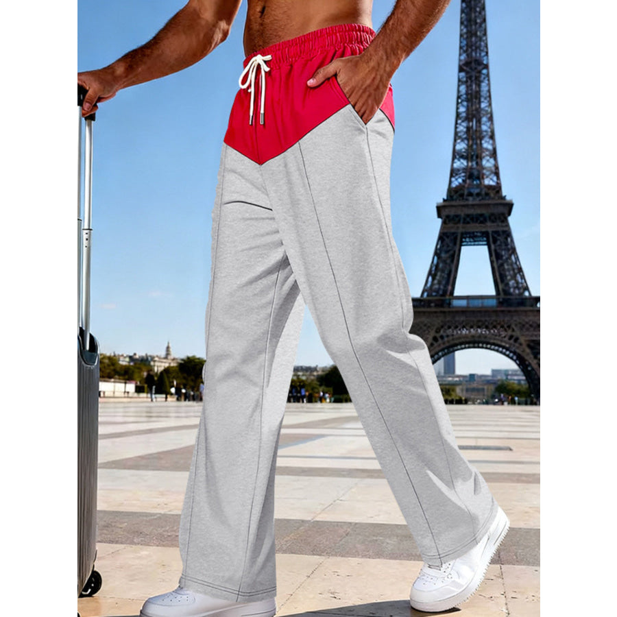 Men’s Full Size Two-Tone Relaxed Fit Pants Plus Size Light Gray / S Apparel and Accessories