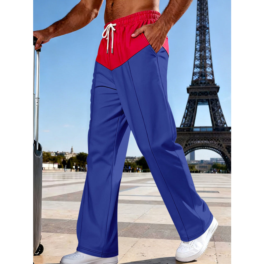 Men’s Full Size Two-Tone Relaxed Fit Pants Plus Size Royal Blue / S Apparel and Accessories