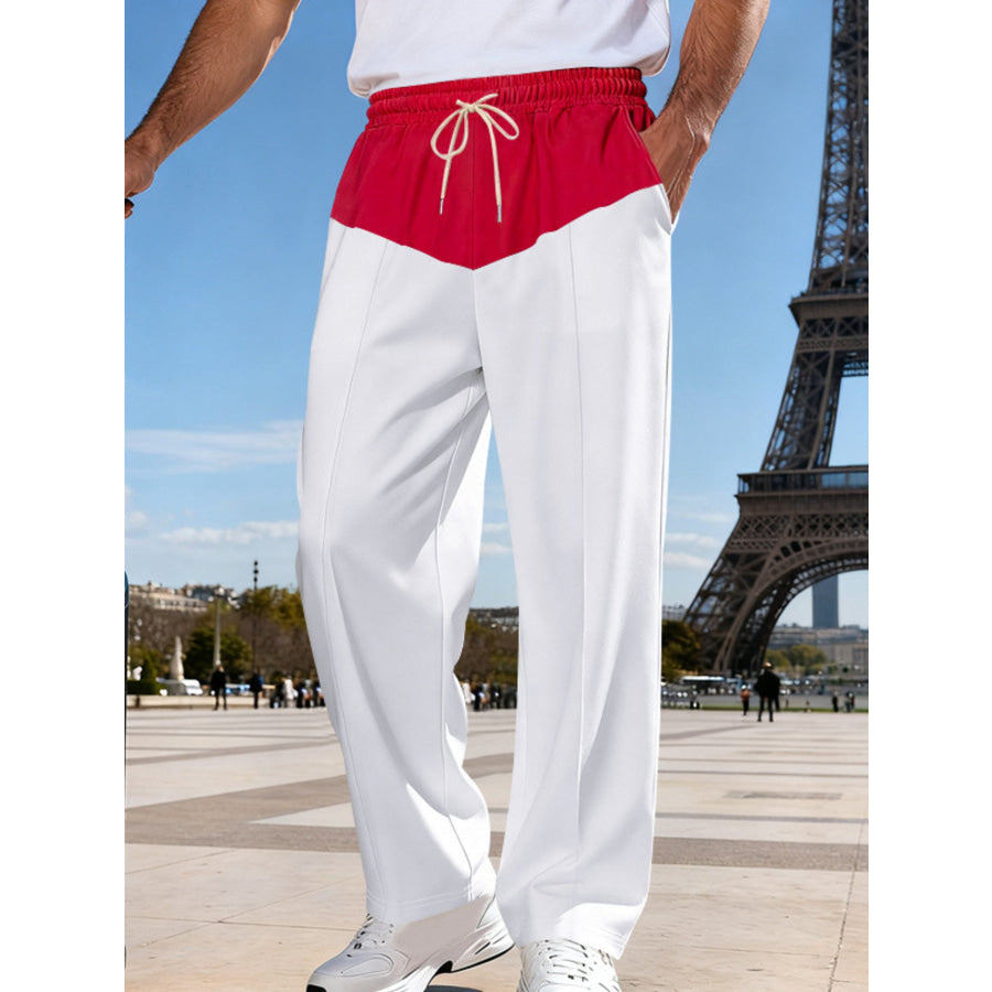 Men’s Full Size Two-Tone Relaxed Fit Pants Plus Size White / S Apparel and Accessories