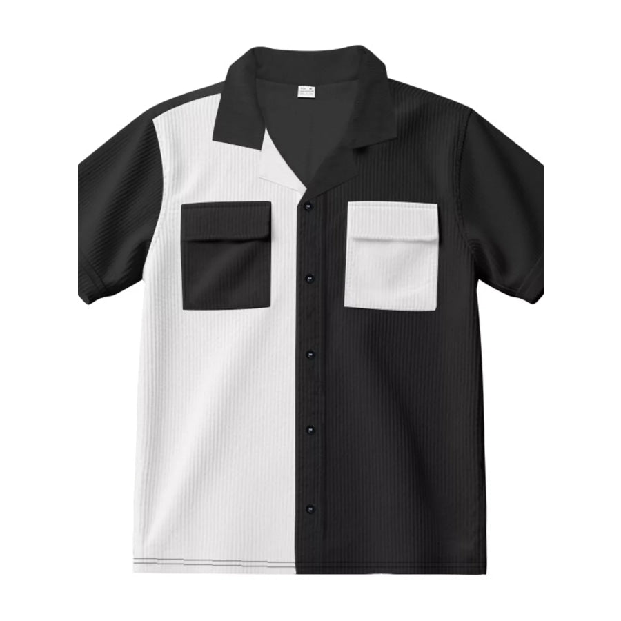 Men’s Full Size Two-Tone Textured Short Sleeve Shirt Plus Size Apparel and Accessories