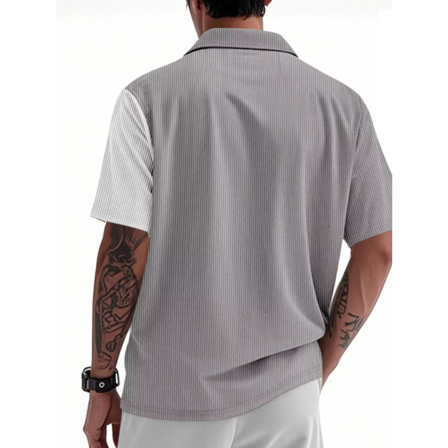 Men’s Full Size Two-Tone Textured Short Sleeve Shirt Plus Size Apparel and Accessories