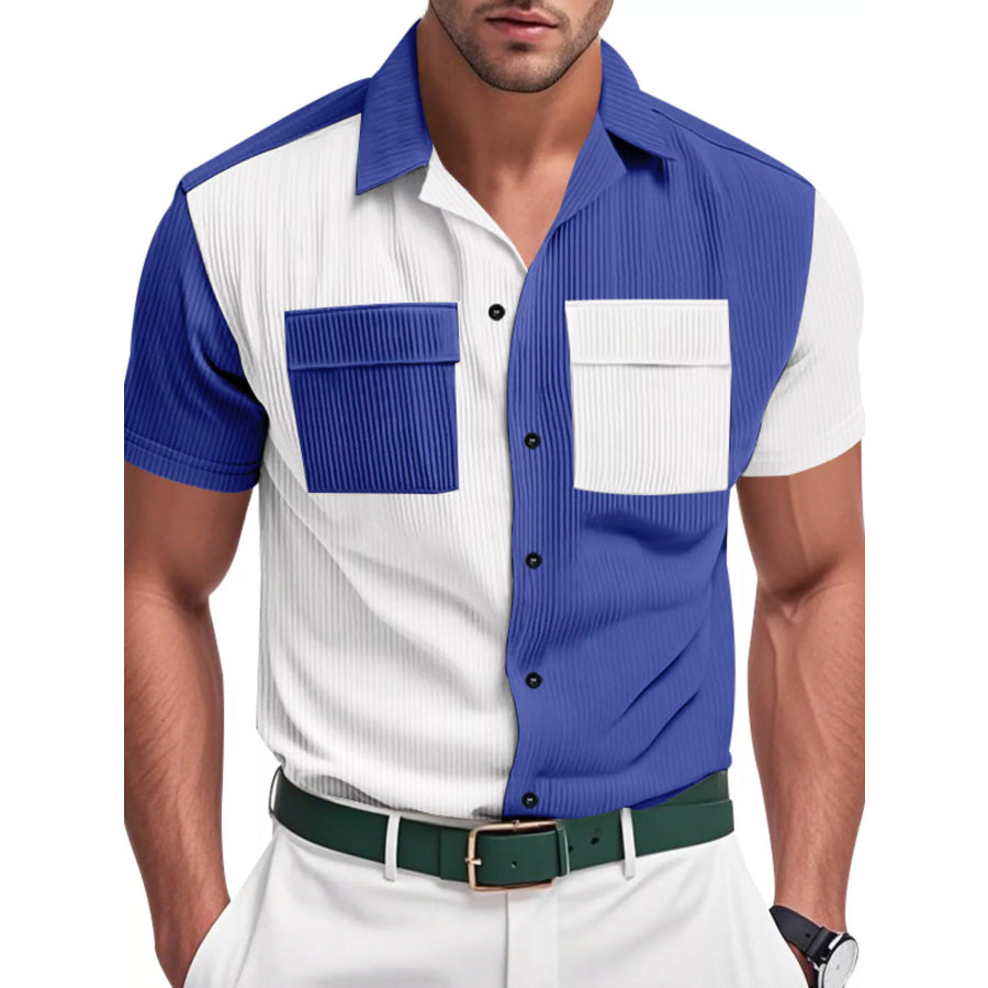 Men’s Full Size Two-Tone Textured Short Sleeve Shirt Plus Size Apparel and Accessories