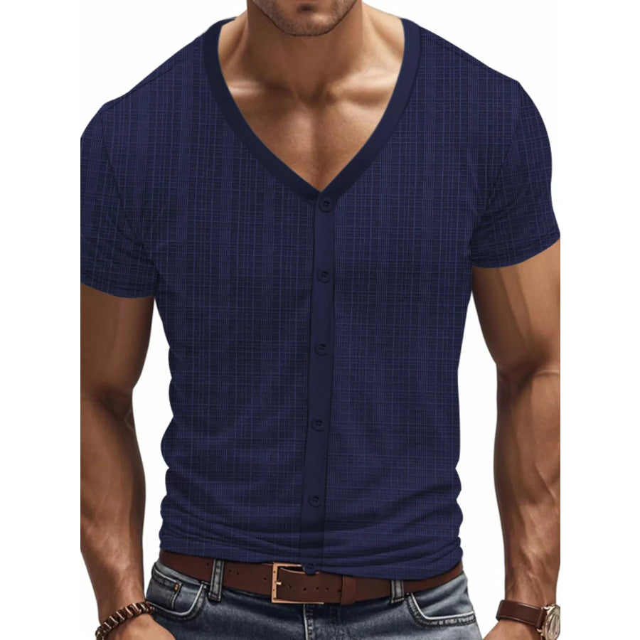 Men’s Full Size V-Neck Button-Down Top Plus Size Apparel and Accessories