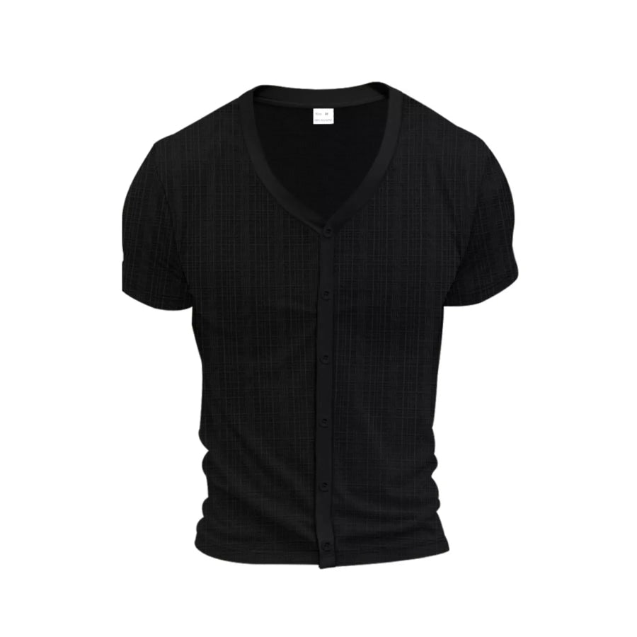 Men’s Full Size V-Neck Button-Down Top Plus Size Black / S Apparel and Accessories