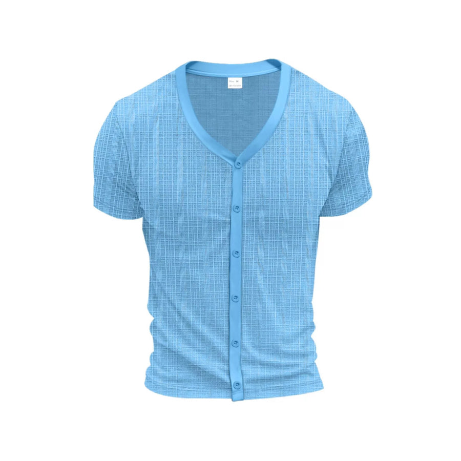 Men’s Full Size V-Neck Button-Down Top Plus Size Light Blue / S Apparel and Accessories