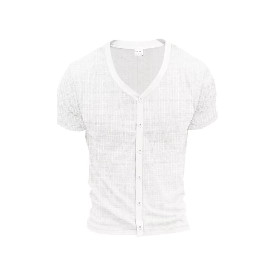 Men’s Full Size V-Neck Button-Down Top Plus Size White / S Apparel and Accessories