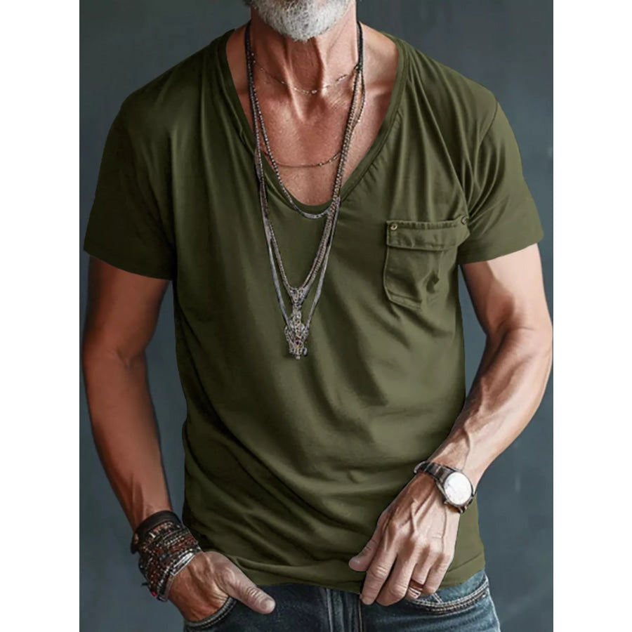 Men’s Full Size V-Neck Pocket T-Shirt Plus Size Army Green / S Apparel and Accessories