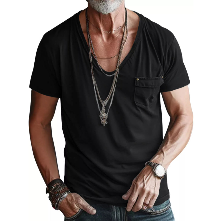 Men’s Full Size V-Neck Pocket T-Shirt Plus Size Black / S Apparel and Accessories