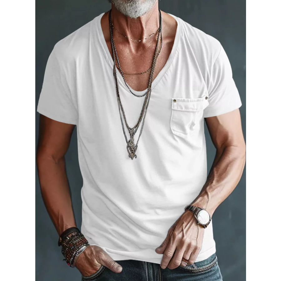 Men’s Full Size V-Neck Pocket T-Shirt Plus Size Black / S Apparel and Accessories