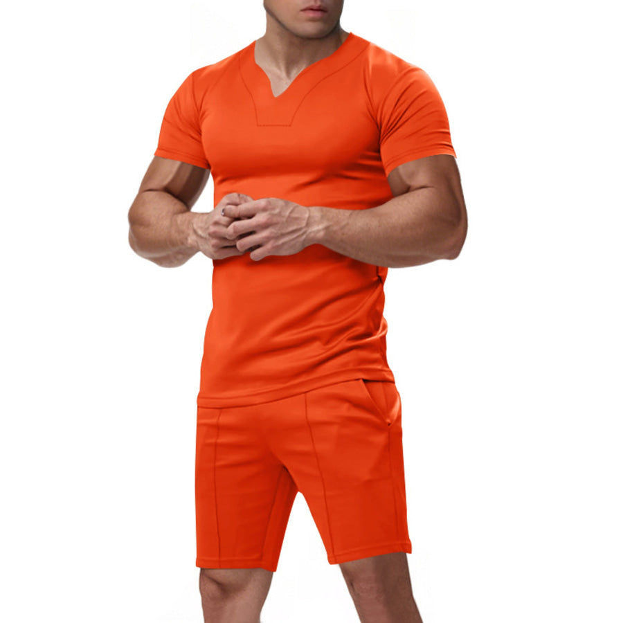 Men’s Full Size V-Neck Short Sleeve T-Shirt and Shorts Set Plus Size Apparel and Accessories