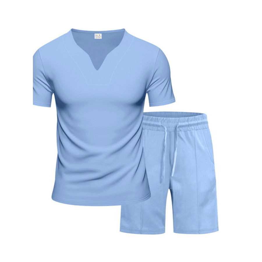 Men’s Full Size V-Neck Short Sleeve T-Shirt and Shorts Set Plus Size Apparel and Accessories