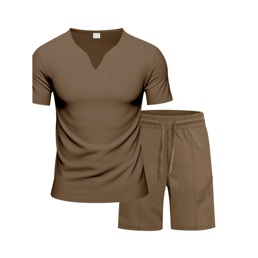 Men’s Full Size V-Neck Short Sleeve T-Shirt and Shorts Set Plus Size Apparel and Accessories