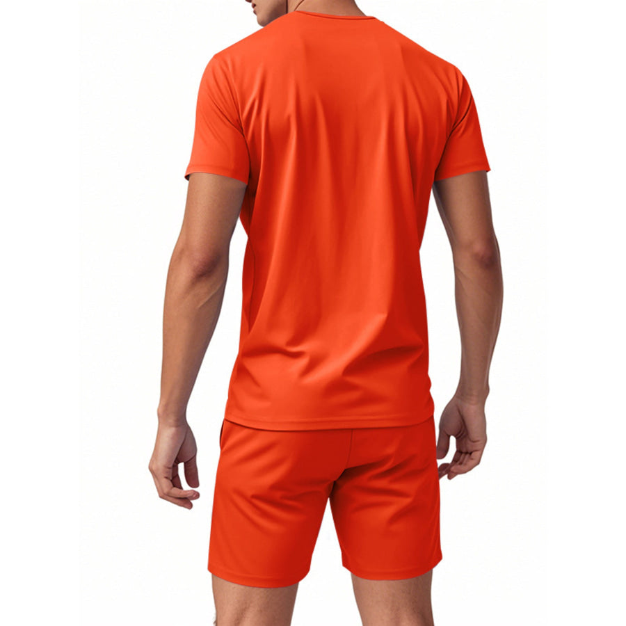 Men’s Full Size V-Neck Short Sleeve T-Shirt and Shorts Set Plus Size Apparel and Accessories