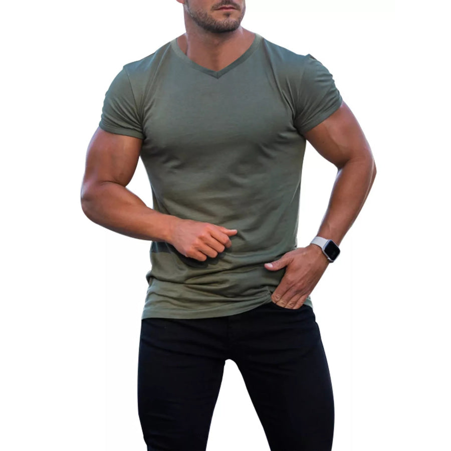 Men’s Full Size V-Neck Slim Fit Casual T-Shirt Plus Size Army Green / S Apparel and Accessories