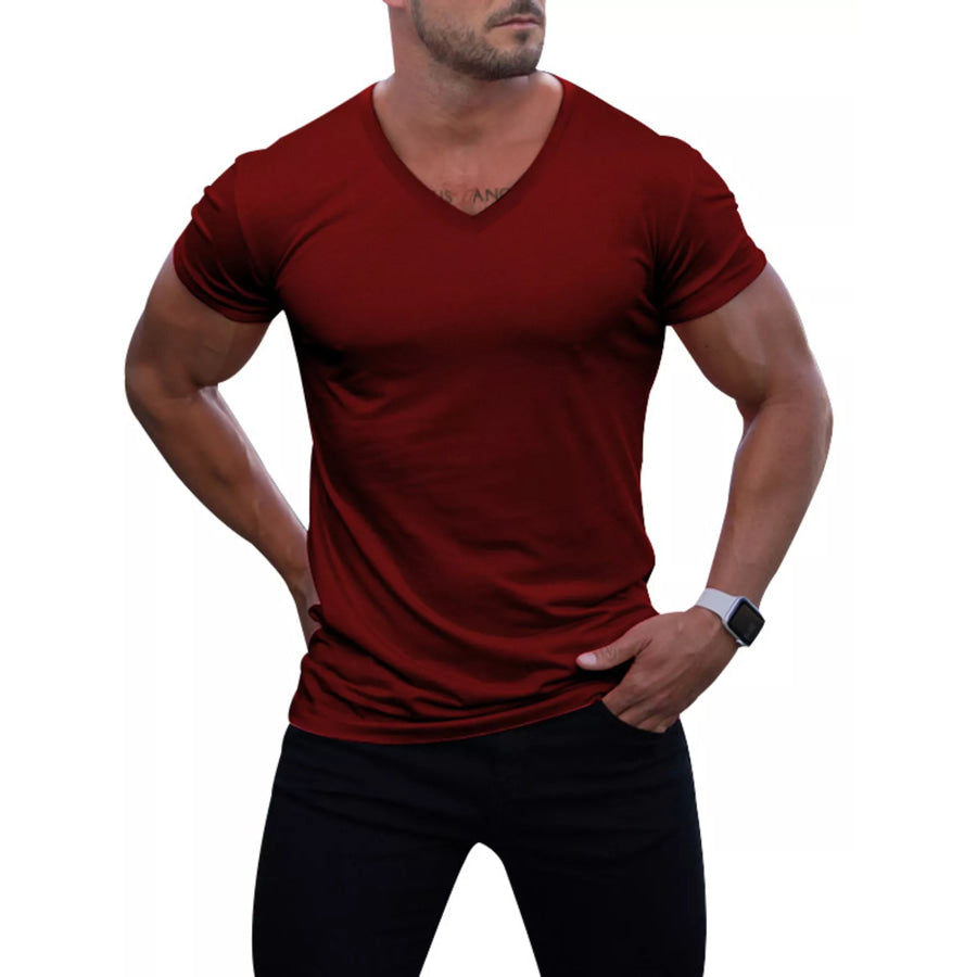 Men’s Full Size V-Neck Slim Fit Casual T-Shirt Plus Size Burgundy / S Apparel and Accessories