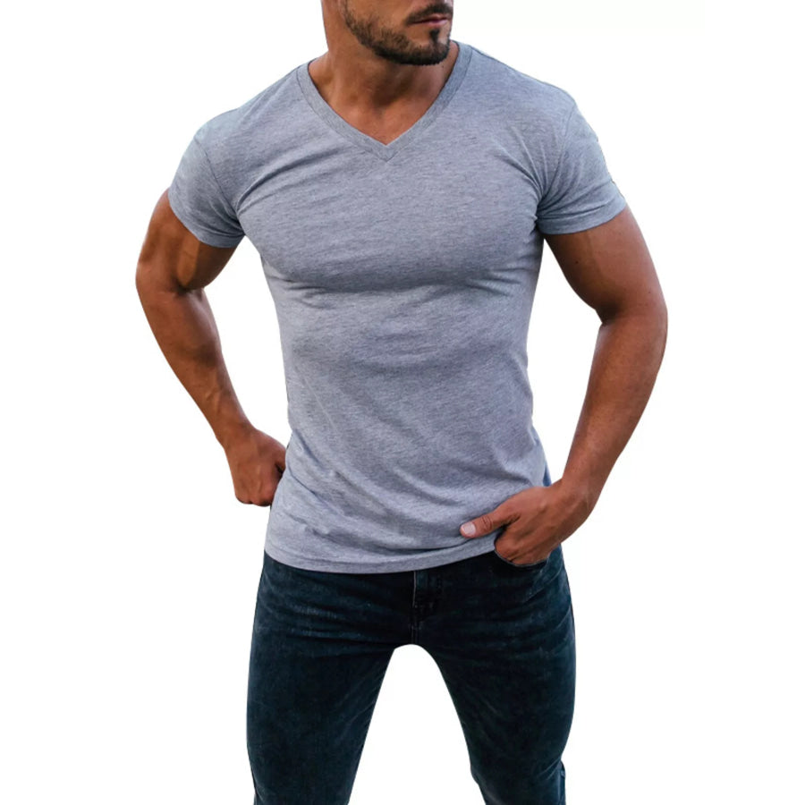 Men’s Full Size V-Neck Slim Fit Casual T-Shirt Plus Size Light Gray / S Apparel and Accessories
