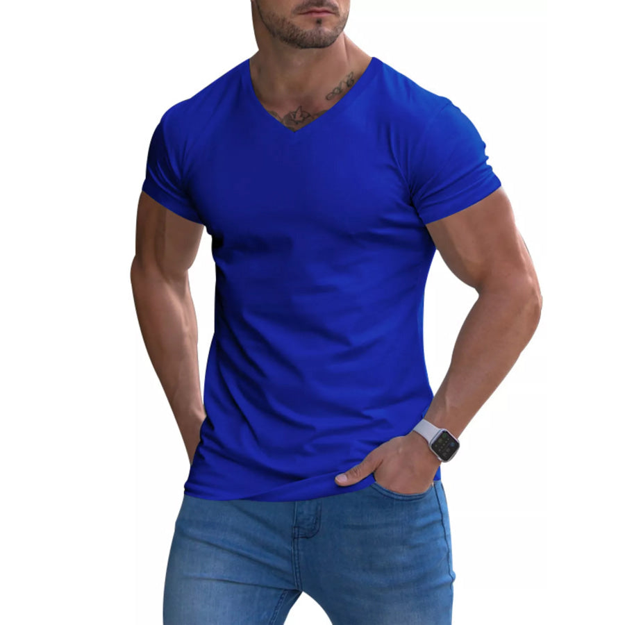 Men’s Full Size V-Neck Slim Fit Casual T-Shirt Plus Size Royal Blue / S Apparel and Accessories