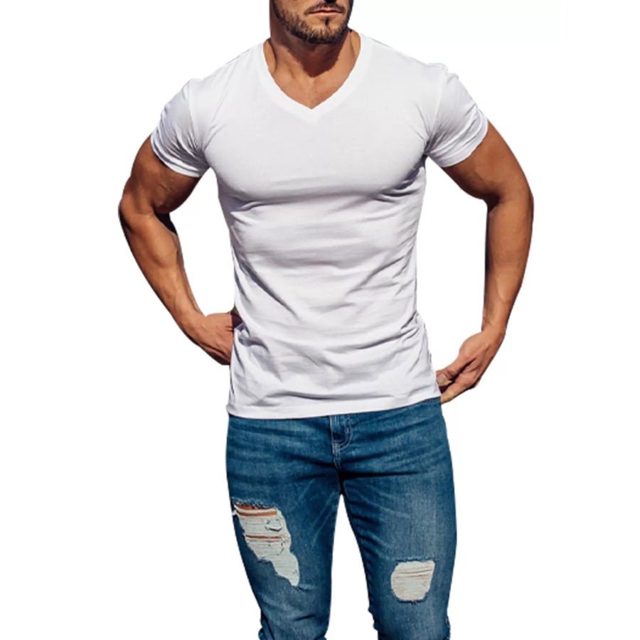 Men’s Full Size V-Neck Slim Fit Casual T-Shirt Plus Size White / S Apparel and Accessories