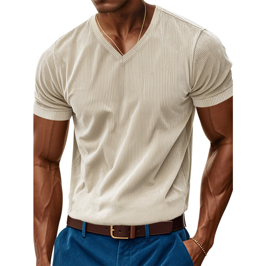 Men’s Full Size V-Neck Slim Fit T-Shirt Plus Size Apricot / S Apparel and Accessories