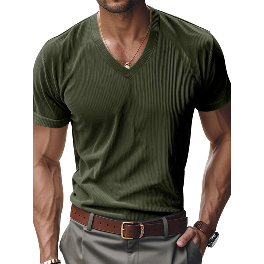 Men’s Full Size V-Neck Slim Fit T-Shirt Plus Size Army Green / S Apparel and Accessories