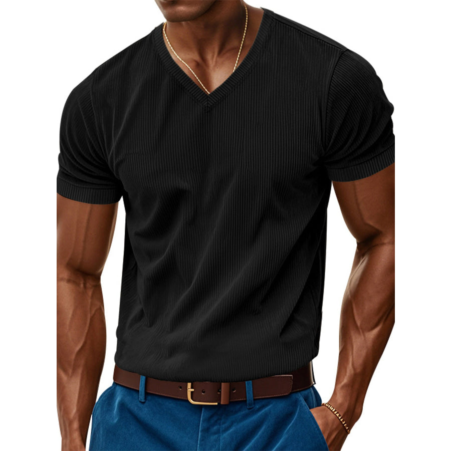 Men’s Full Size V-Neck Slim Fit T-Shirt Plus Size Black / S Apparel and Accessories