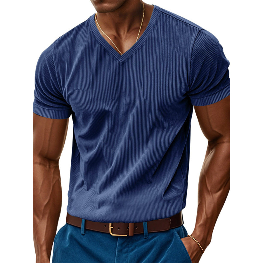 Men’s Full Size V-Neck Slim Fit T-Shirt Plus Size Denim Blue / S Apparel and Accessories