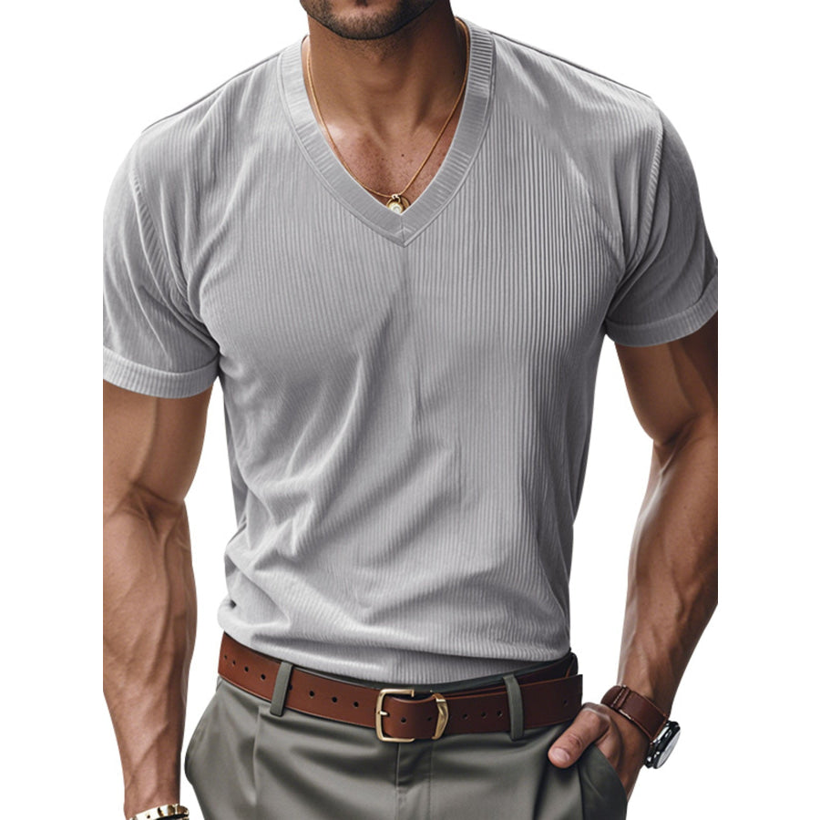 Men’s Full Size V-Neck Slim Fit T-Shirt Plus Size Grey / S Apparel and Accessories