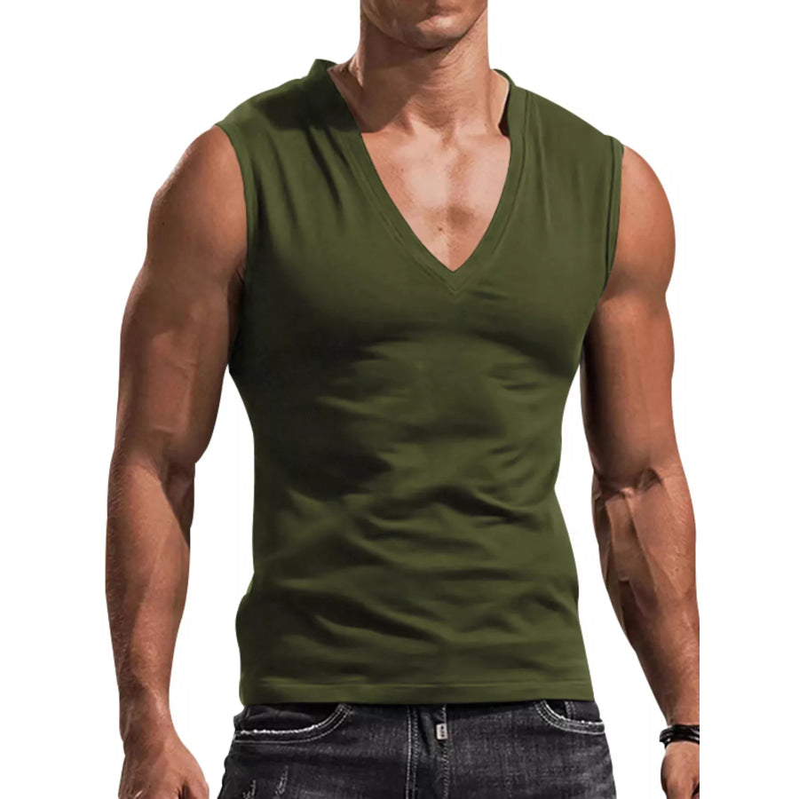 Men’s Full Size V-Neck Tank Top Plus Size Army Green / S Apparel and Accessories
