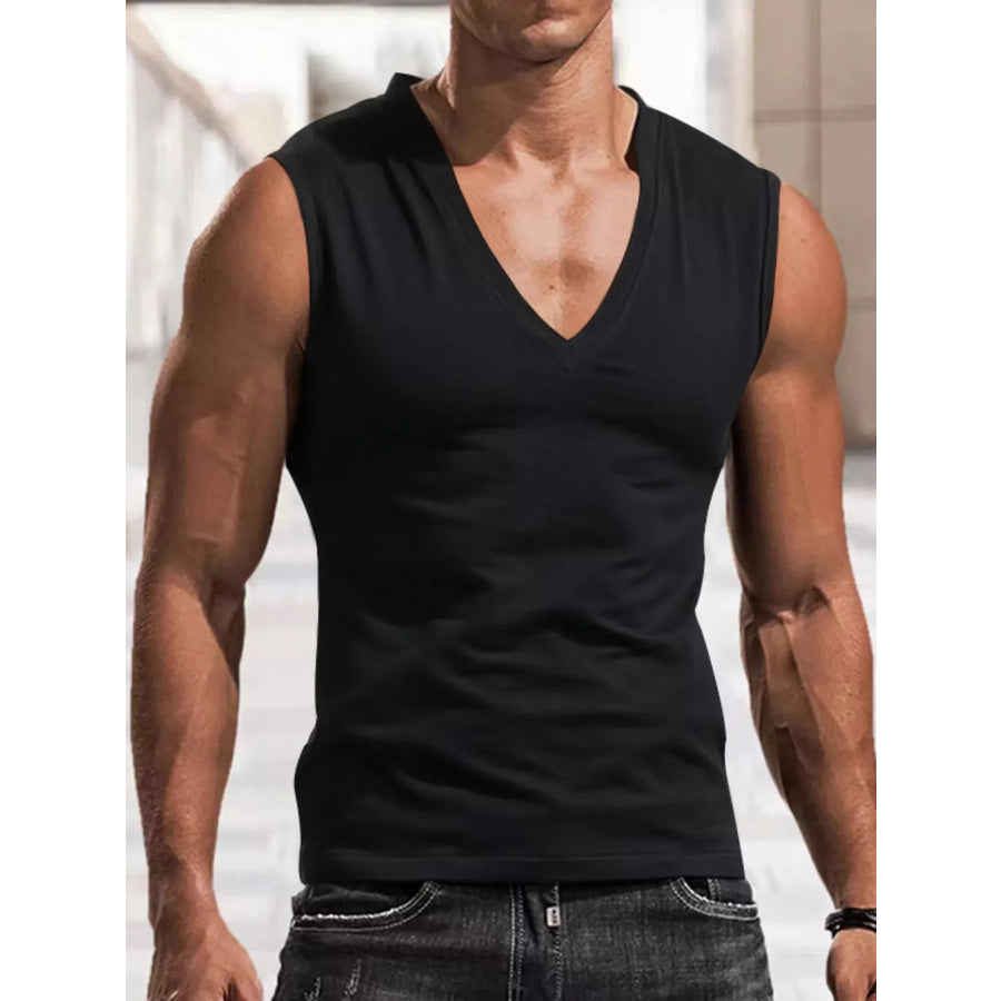 Men’s Full Size V-Neck Tank Top Plus Size Black / S Apparel and Accessories